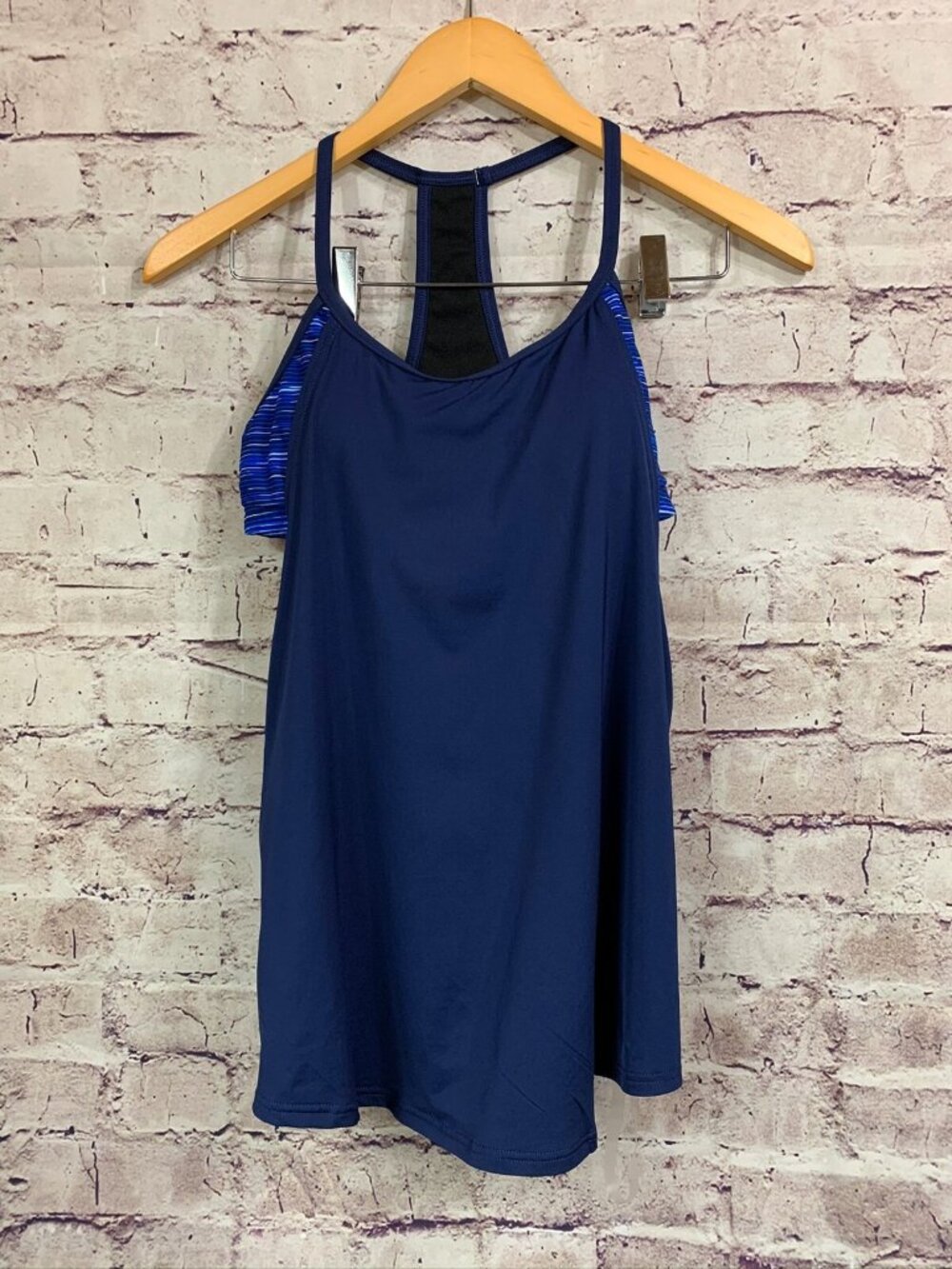 TYR Tank Top Navy Attached Bra Sleeveless Ultra Lite Athletic
